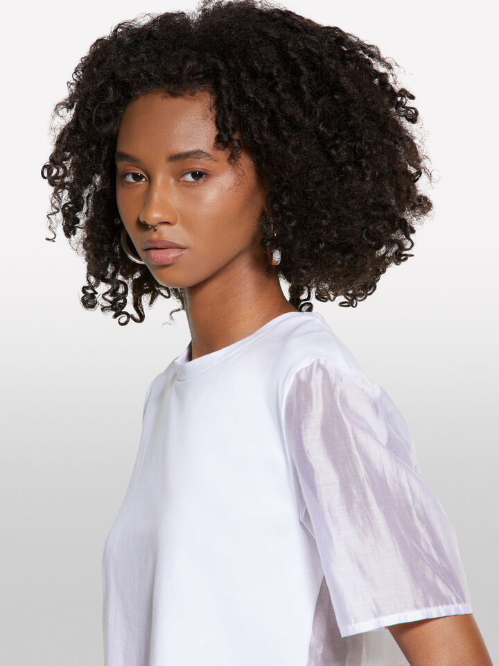 T-shirt branca com transparência - t-shirt de manga curta para mulher - Branco | Sisley image number 4